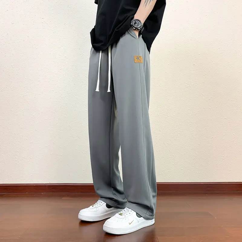 Men Black Straight Ice Silk Pants Summer Loose Wide Leg Sports Casual - Image 21