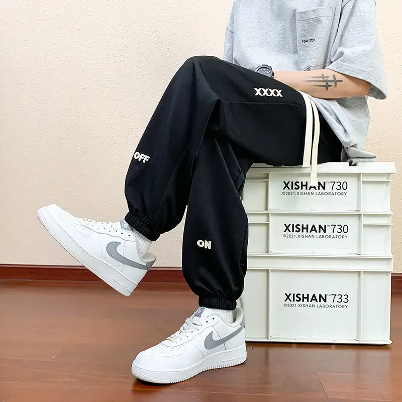 Men Black Straight Ice Silk Pants Summer Loose Wide Leg Sports Casual - Image 4