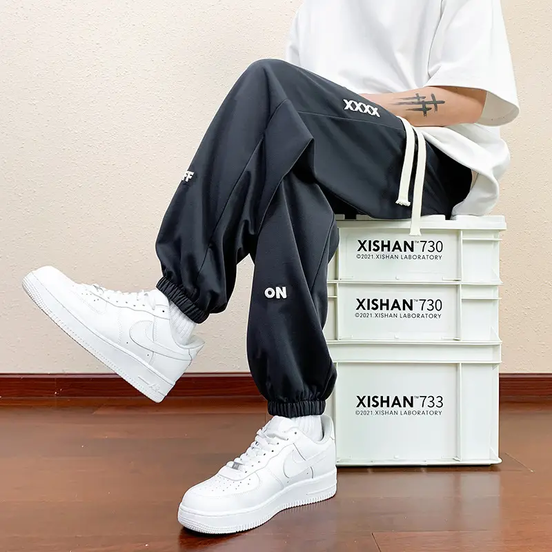 Men Black Straight Ice Silk Pants Summer Loose Wide Leg Sports Casual - Image 5