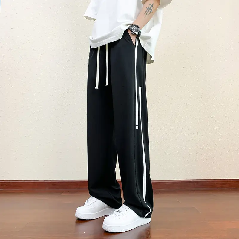 Men Black Straight Ice Silk Pants Summer Loose Wide Leg Sports Casual - Image 7