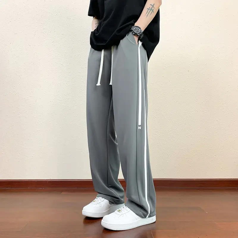 Men Black Straight Ice Silk Pants Summer Loose Wide Leg Sports Casual - Image 9