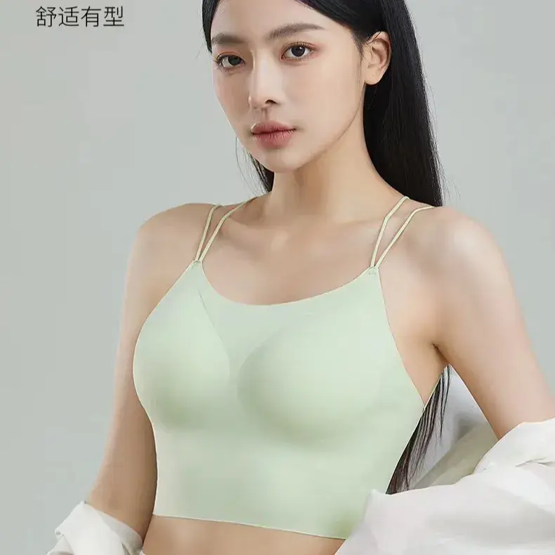Cotton Back Suspenders Bra Vest Light Green Cup - Image 2