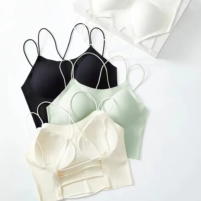 Cotton Back Suspenders Bra Vest Light Green Cup - Image 4
