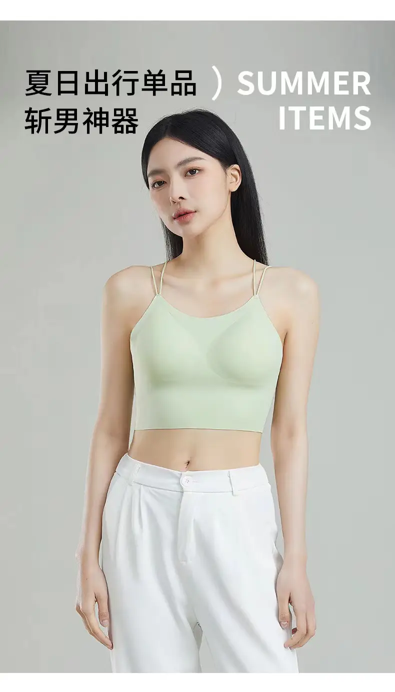 Cotton Back Suspenders Bra Vest Light Green Cup — feature 15