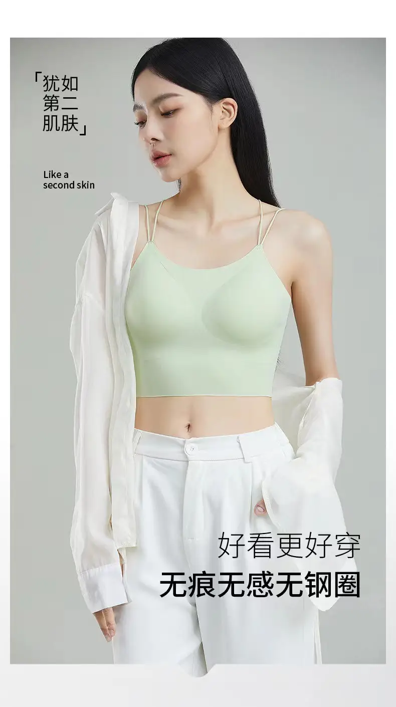 Cotton Back Suspenders Bra Vest Light Green Cup — feature 5