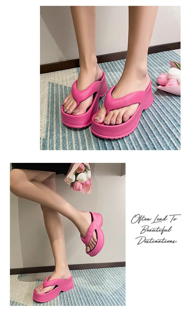 Pink Thick Bottom Flip Flops Summer 2024 Non-Slip EVA â feature 11