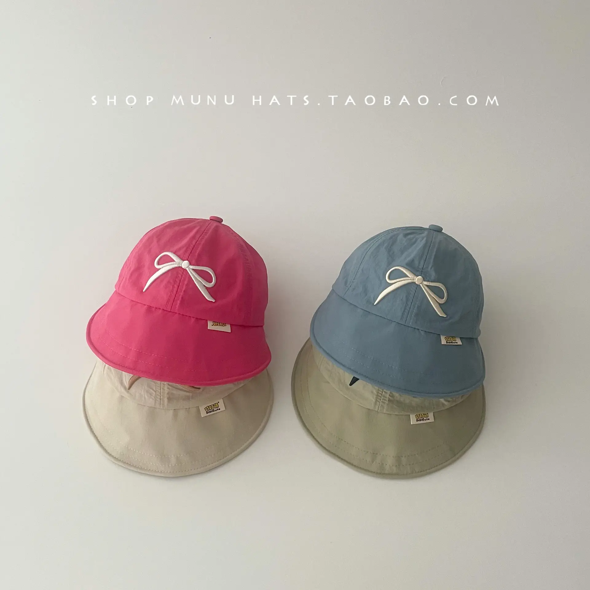 Baby's Pink & Blue Bow Cap Sunshade Hat for Girls - Image 8
