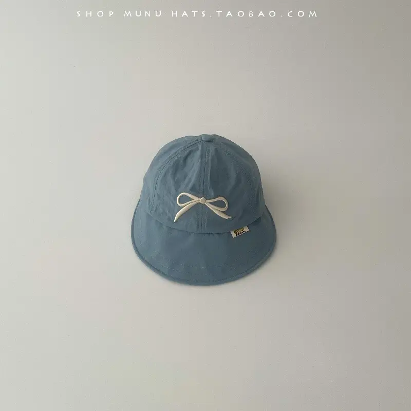 Baby's Pink & Blue Bow Cap Sunshade Hat for Girls - Image 5