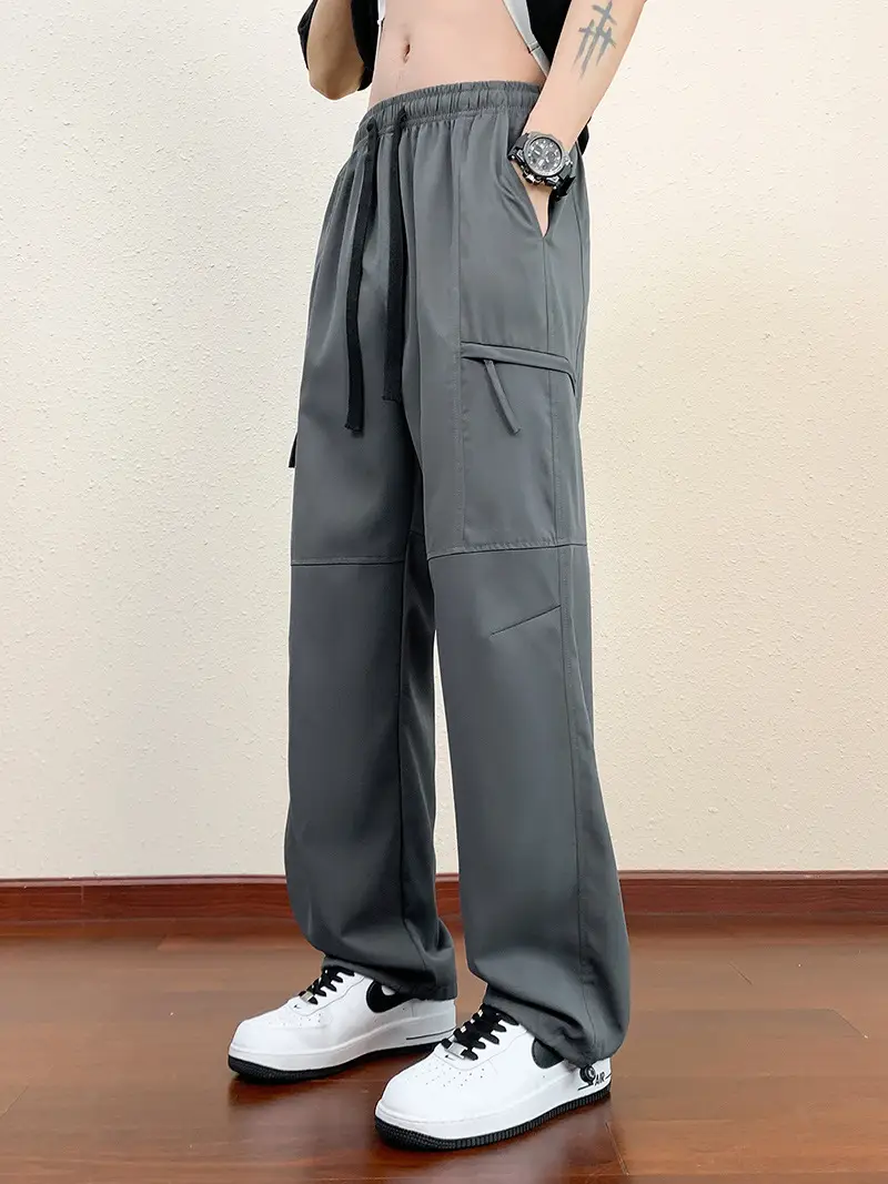 Men's Black Cargo Pants Straight Loose Spring Summer Casual - Image 6