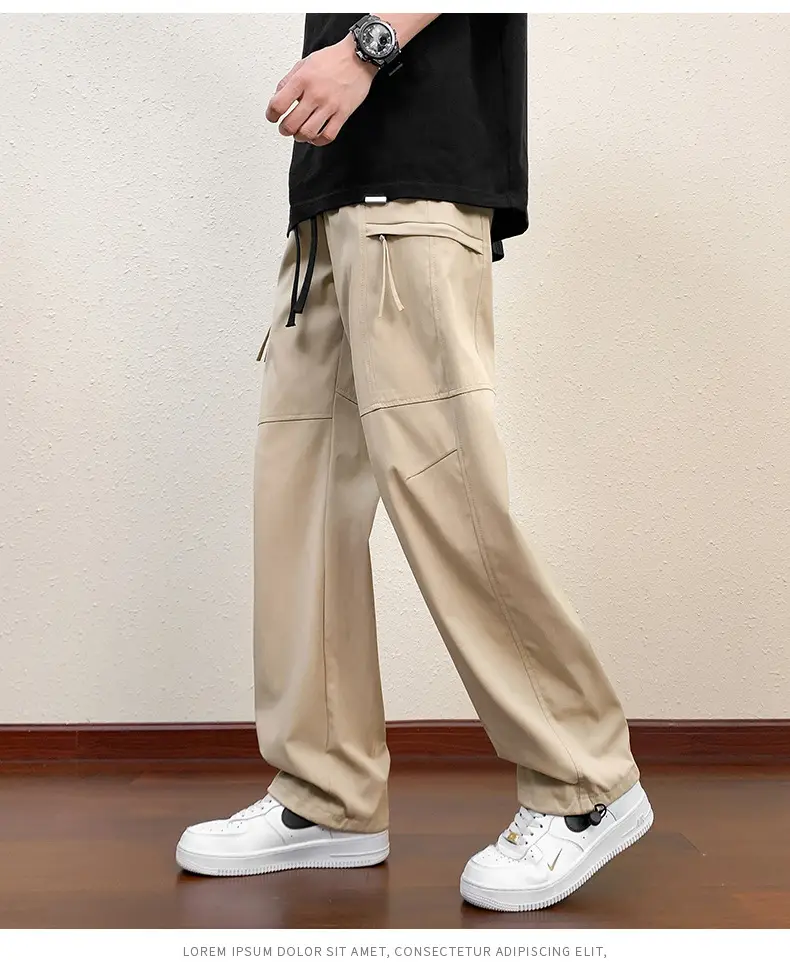 Men's Black Cargo Pants Straight Loose Spring Summer Casual — feature 14