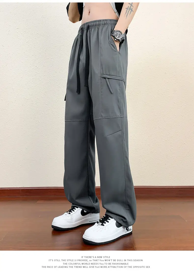 Men's Black Cargo Pants Straight Loose Spring Summer Casual — feature 21