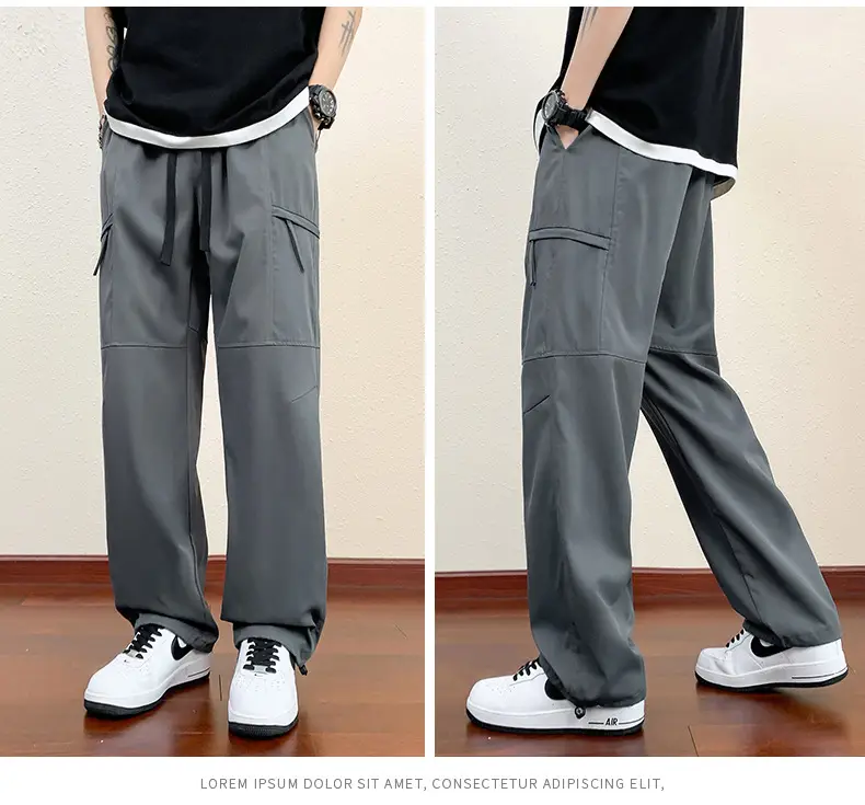 Men's Black Cargo Pants Straight Loose Spring Summer Casual — feature 22