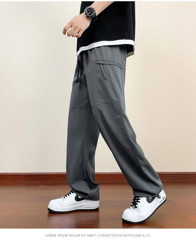 Men's Black Cargo Pants Straight Loose Spring Summer Casual — feature 23