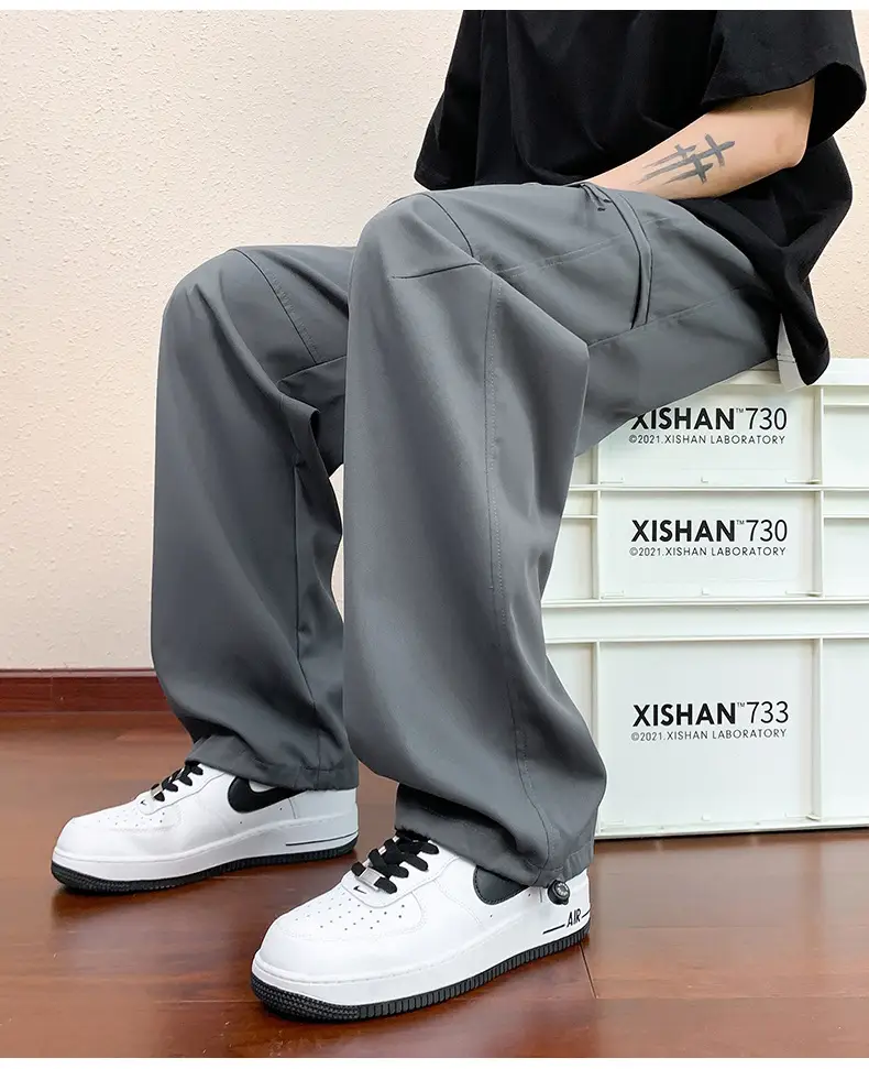 Men's Black Cargo Pants Straight Loose Spring Summer Casual — feature 24
