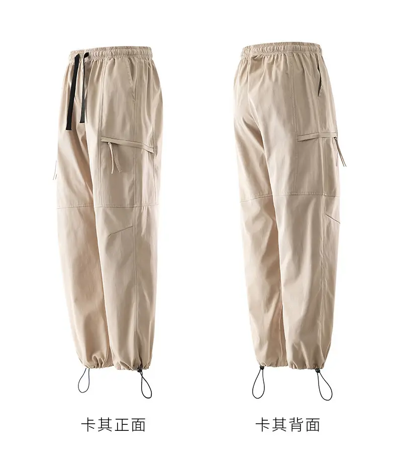 Men's Black Cargo Pants Straight Loose Spring Summer Casual — feature 26