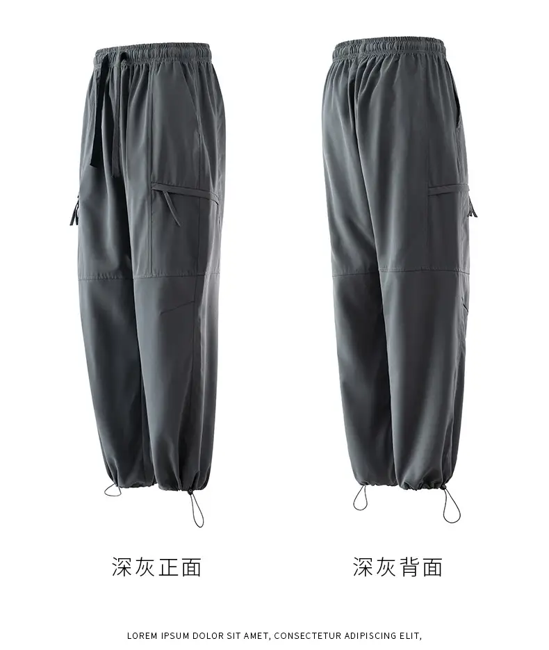 Men's Black Cargo Pants Straight Loose Spring Summer Casual — feature 27