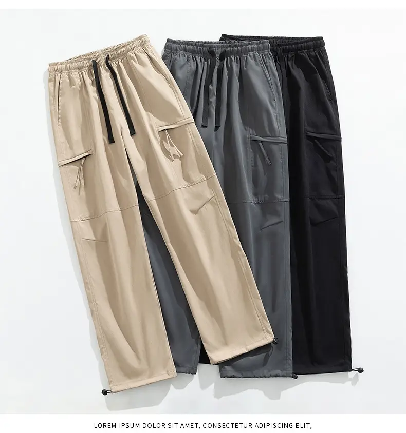 Men's Black Cargo Pants Straight Loose Spring Summer Casual — feature 28