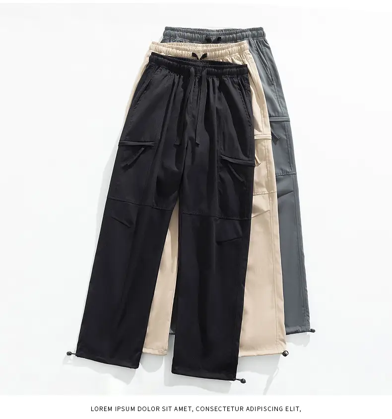 Men's Black Cargo Pants Straight Loose Spring Summer Casual — feature 29