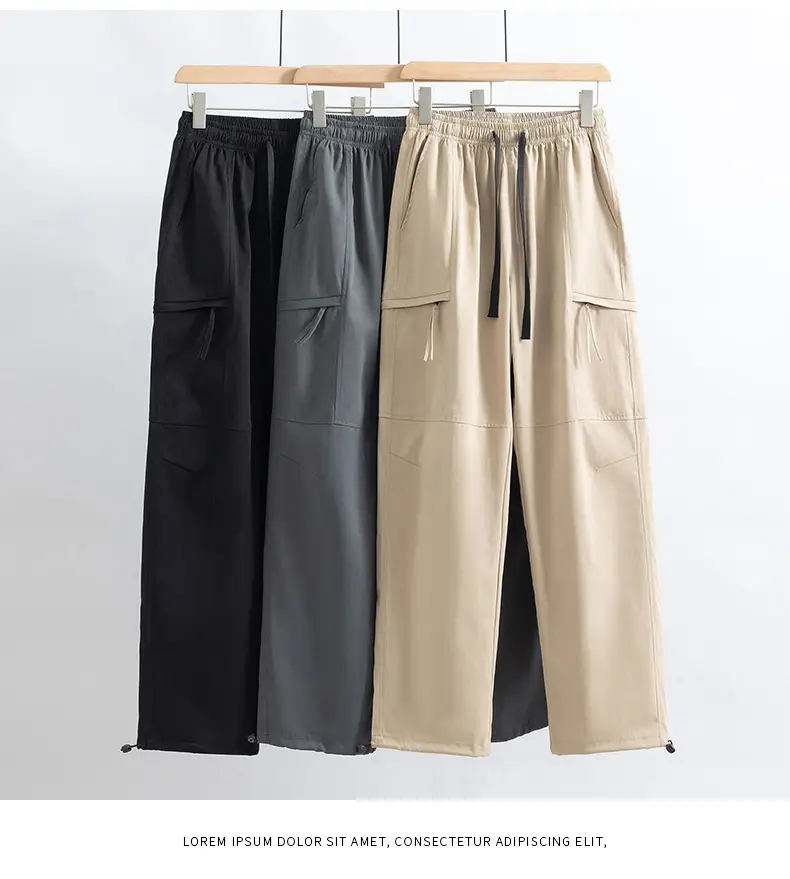 Men's Black Cargo Pants Straight Loose Spring Summer Casual — feature 30