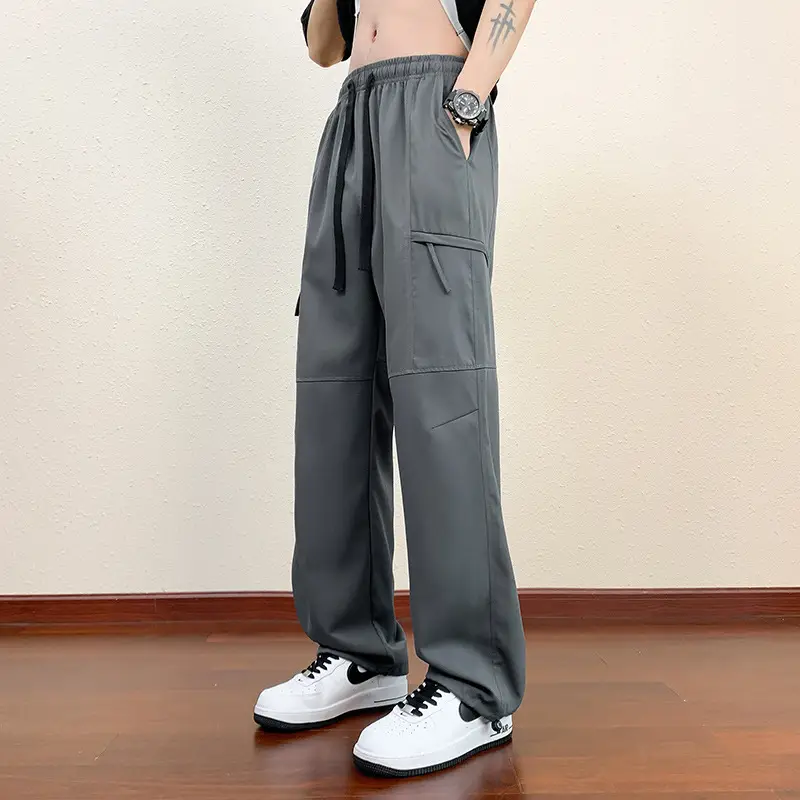Men's Black Cargo Pants Straight Loose Spring Summer Casual - Image 2
