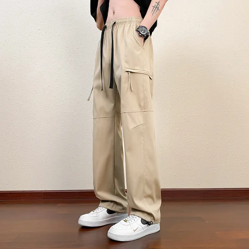 Men's Black Cargo Pants Straight Loose Spring Summer Casual - Image 3