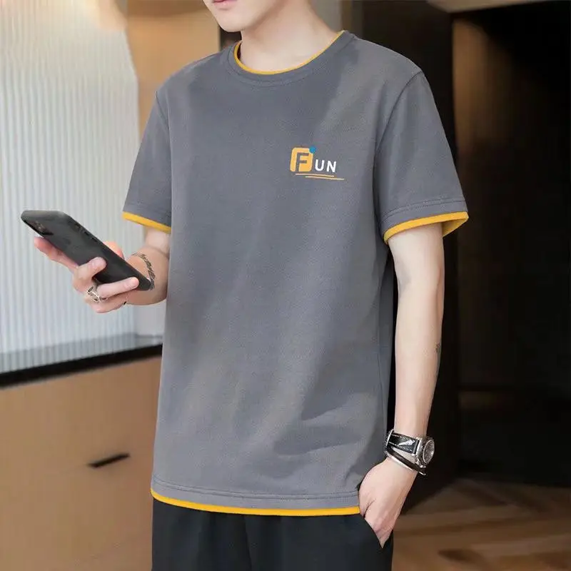Men Blue Thin Ice Silk Summer T-Shirt with Logo - Image 4