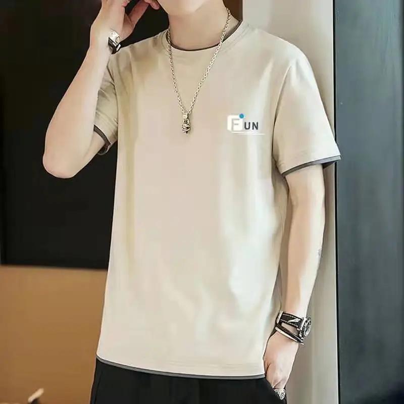 Men Blue Thin Ice Silk Summer T-Shirt with Logo — feature 3