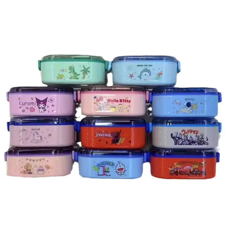 New Cute Cartoon Student 304 Stainless Steel Dinner Plate with Spoon School Children Lunch Box Insulated Lunch Box