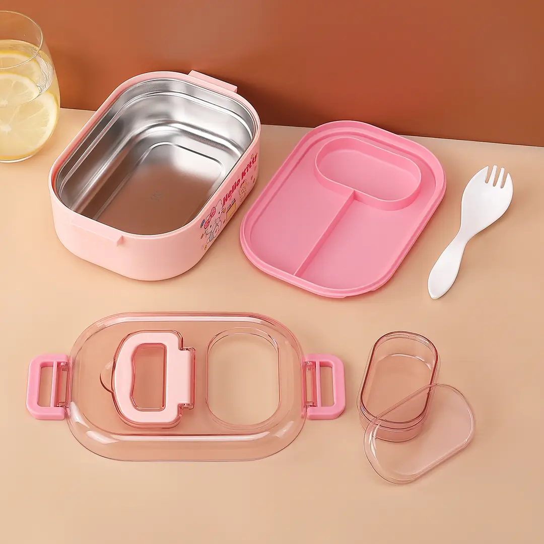 New Cute Cartoon Student 304 Stainless Steel Dinner Plate with Spoon School Children Lunch Box Insulated Lunch Box — feature 10