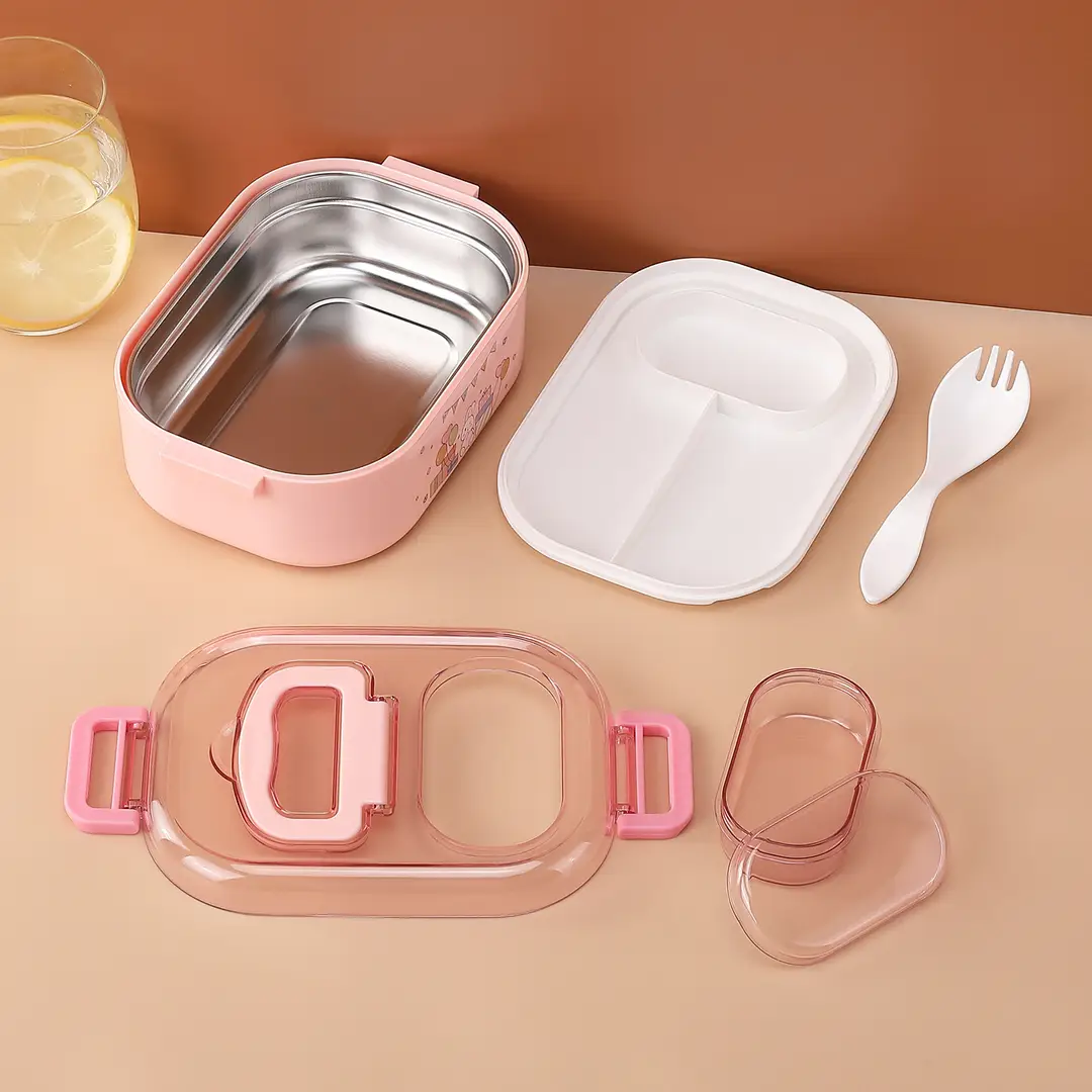 New Cute Cartoon Student 304 Stainless Steel Dinner Plate with Spoon School Children Lunch Box Insulated Lunch Box — feature 11