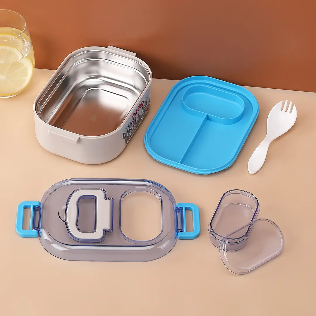 New Cute Cartoon Student 304 Stainless Steel Dinner Plate with Spoon School Children Lunch Box Insulated Lunch Box — feature 12