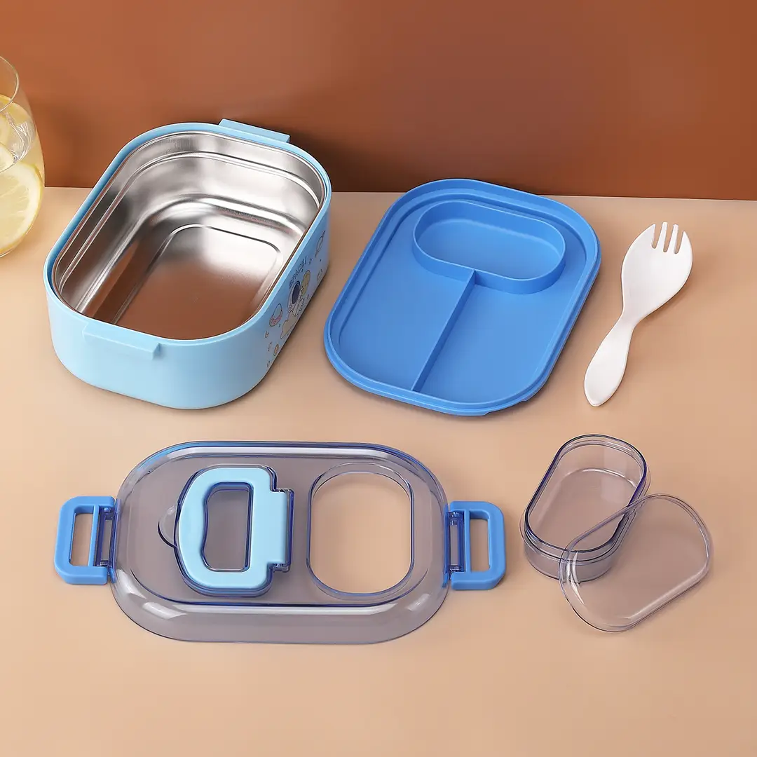 New Cute Cartoon Student 304 Stainless Steel Dinner Plate with Spoon School Children Lunch Box Insulated Lunch Box — feature 13