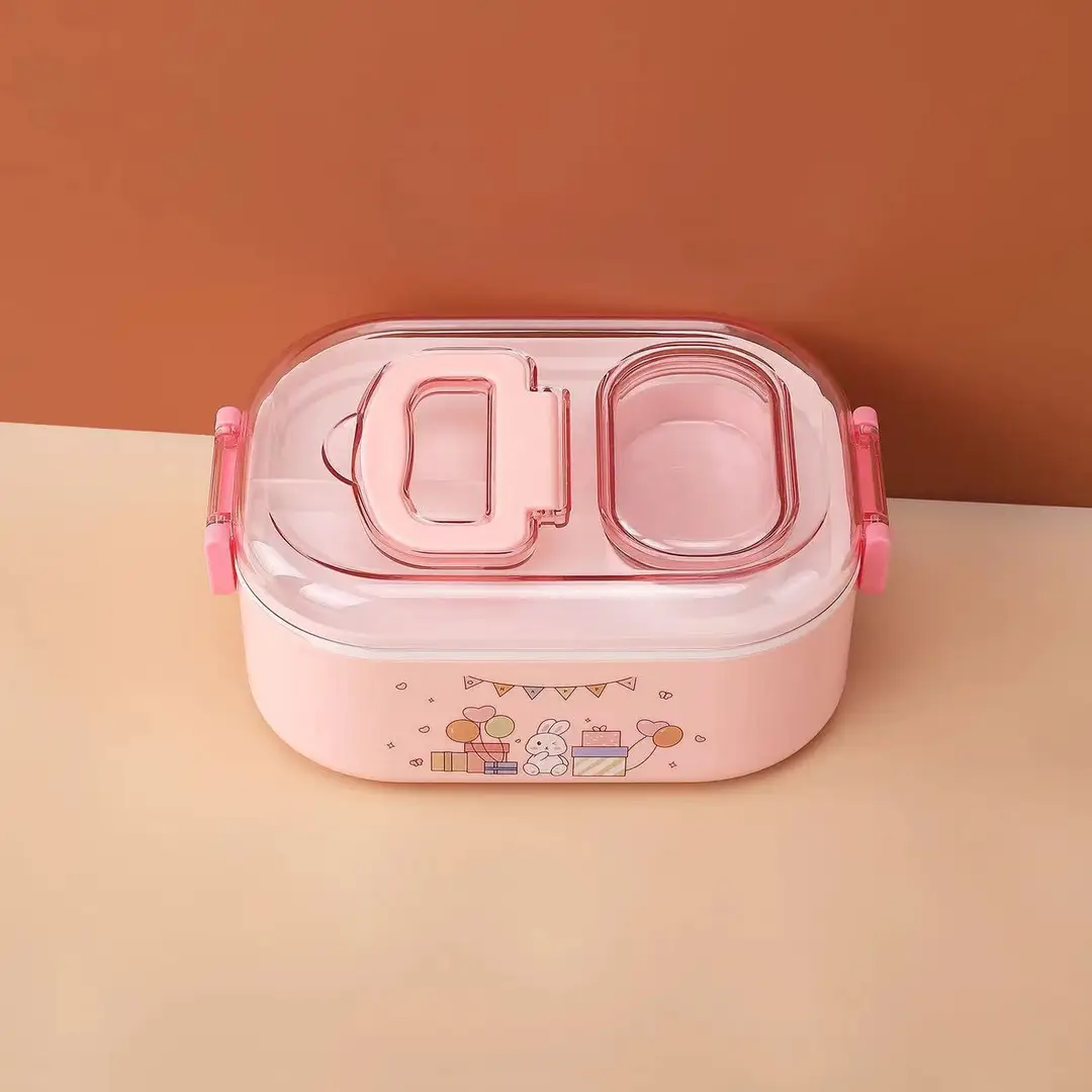 New Cute Cartoon Student 304 Stainless Steel Dinner Plate with Spoon School Children Lunch Box Insulated Lunch Box