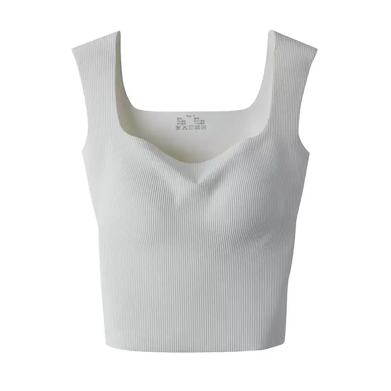 Wide-Shoulder Seamless Underwear Women's Base Layer Tank Top Summer Knitted Ribbed Beautiful Back Outerwear Inner Wear Chest Wrap Girl Backless