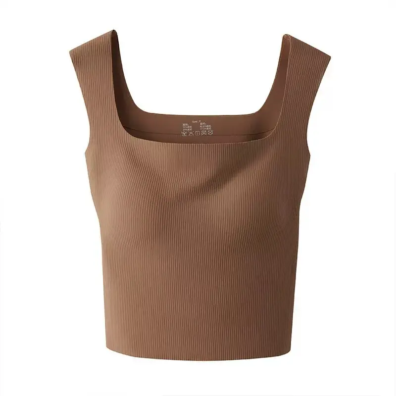 Wide-Shoulder Seamless Underwear Women's Base Layer Tank Top Summer Knitted Ribbed Beautiful Back Outerwear Inner Wear Chest Wrap Girl Backless