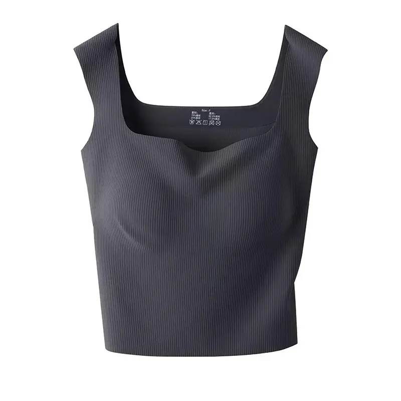 Wide-Shoulder Seamless Underwear Women's Base Layer Tank Top Summer Knitted Ribbed Beautiful Back Outerwear Inner Wear Chest Wrap Girl Backless