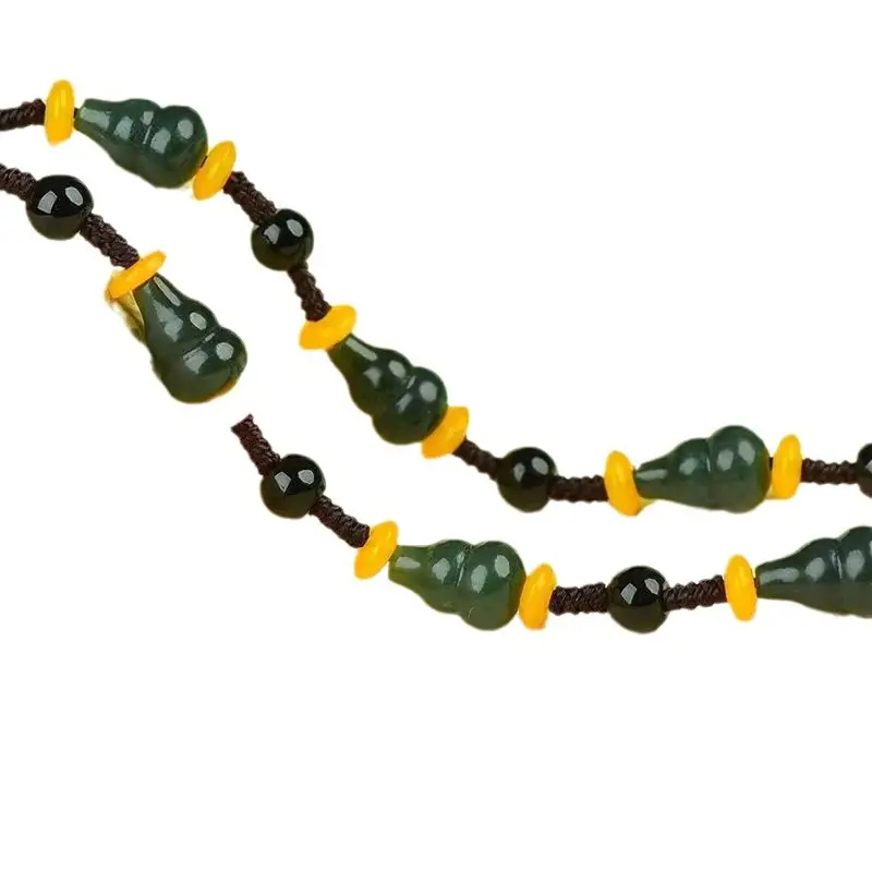 Natural Jade Lanyard Necklace with Bamboo Gourd Pendant