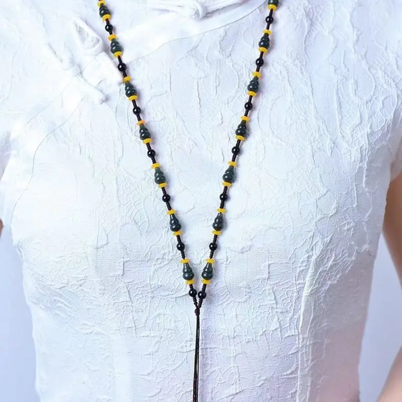 Natural Jade Lanyard Necklace with Bamboo Gourd Pendant — feature 1