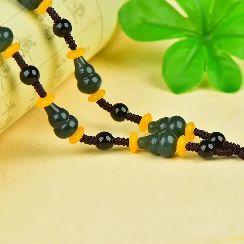 Natural Jade Lanyard Necklace with Bamboo Gourd Pendant — feature 2