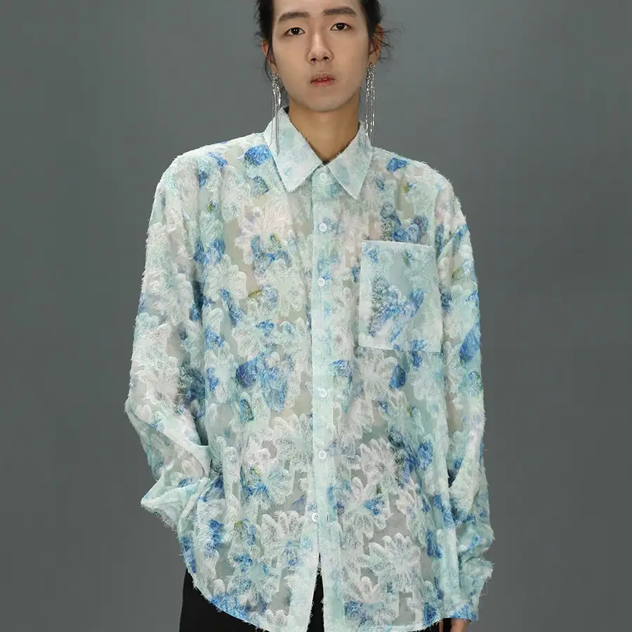 Men's Floral Long Sleeve Shirt Pink Pants Set