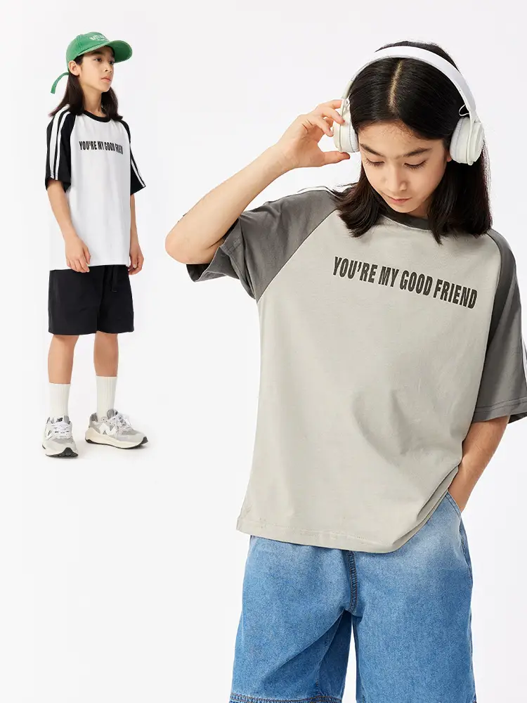 Kids Summer T-Shirt Gray Loose Fit Retro Japanese Style - Image 3