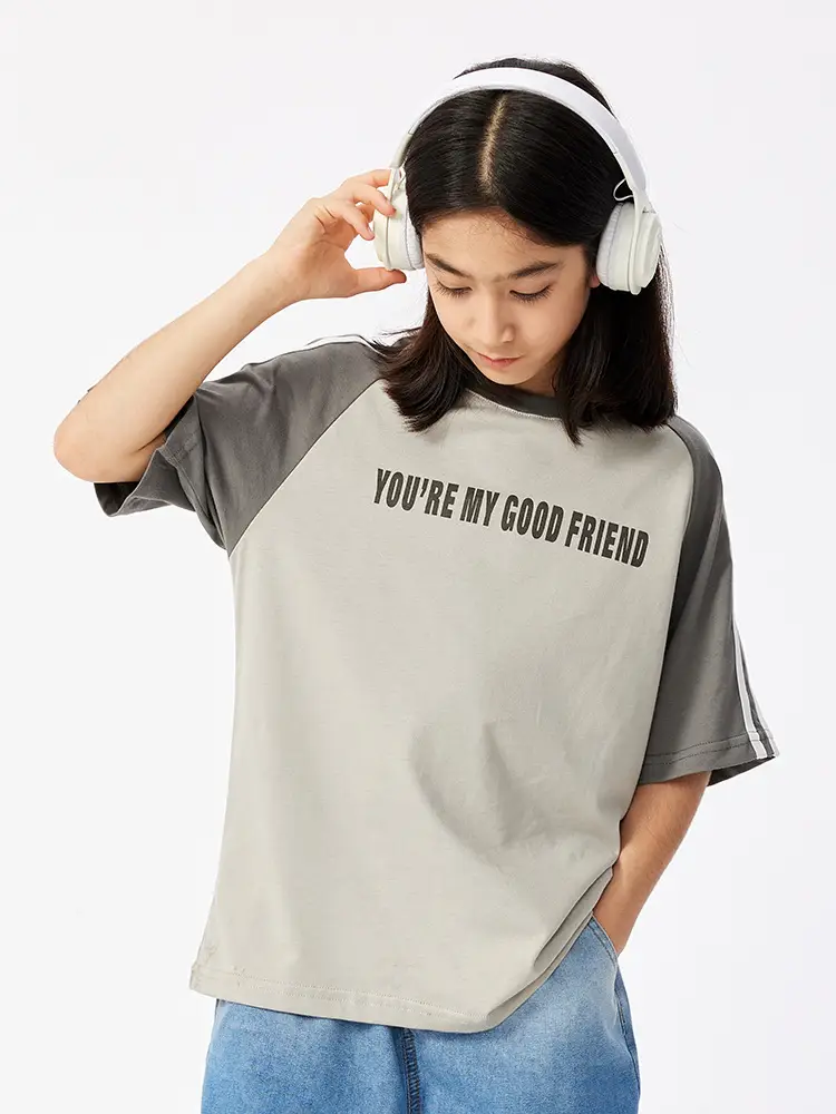 Kids Summer T-Shirt Gray Loose Fit Retro Japanese Style - Image 5