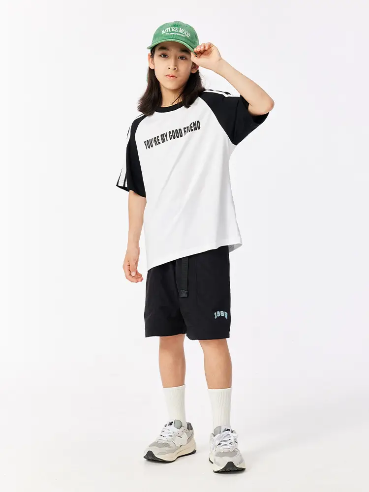 Kids Summer T-Shirt Gray Loose Fit Retro Japanese Style - Image 6