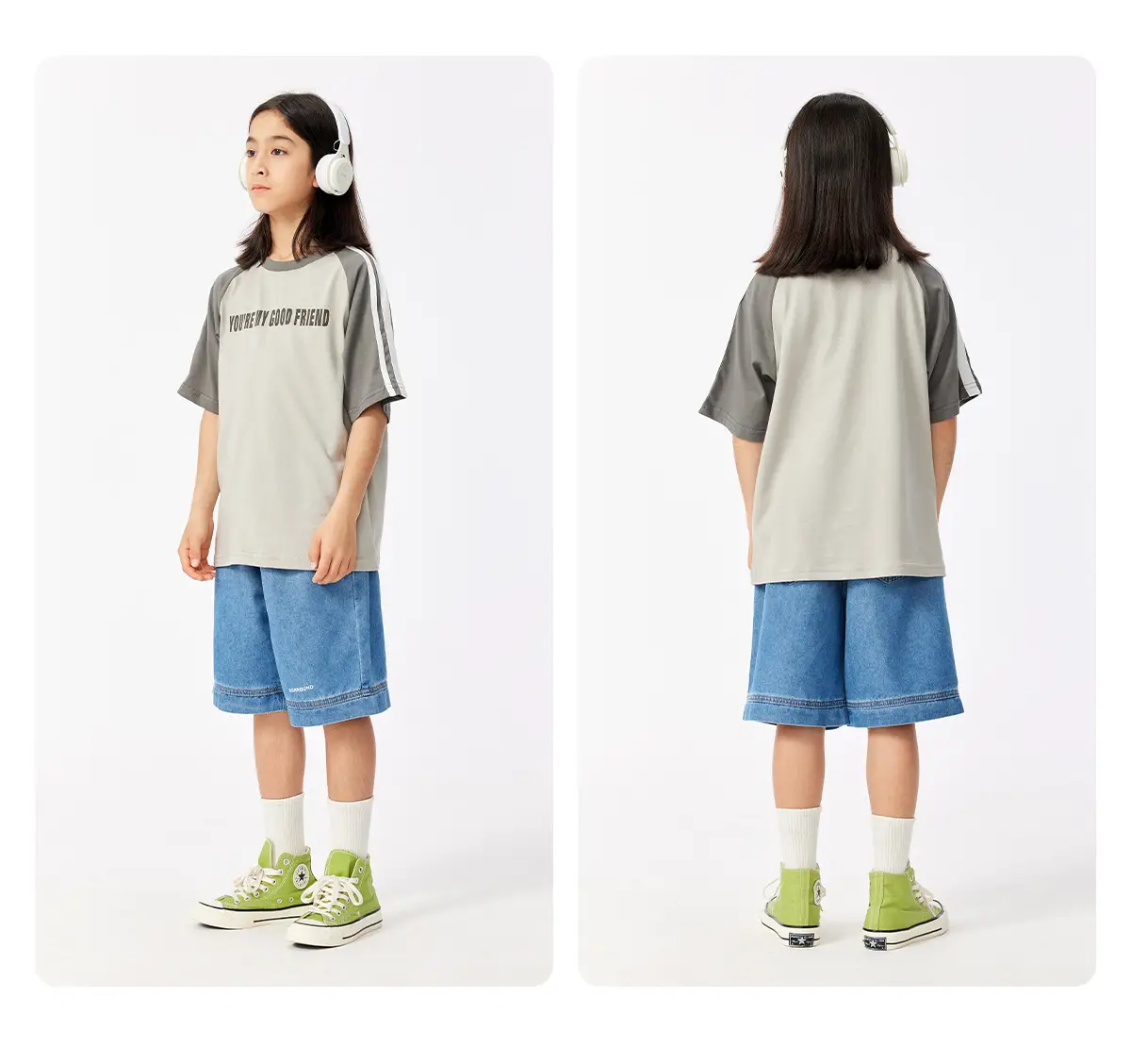Kids Summer T-Shirt Gray Loose Fit Retro Japanese Style — feature 15