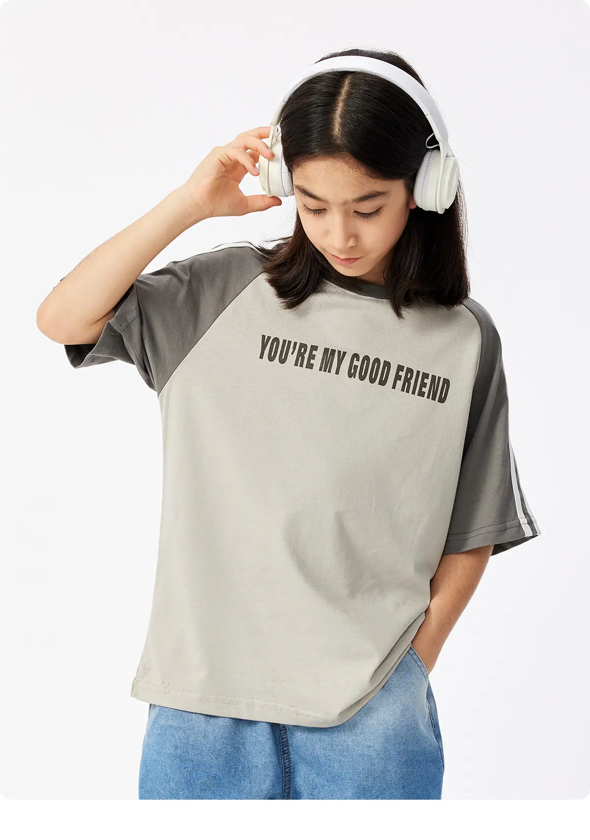 Kids Summer T-Shirt Gray Loose Fit Retro Japanese Style — feature 16