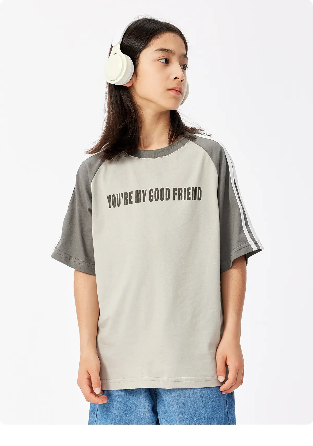 Kids Summer T-Shirt Gray Loose Fit Retro Japanese Style — feature 17