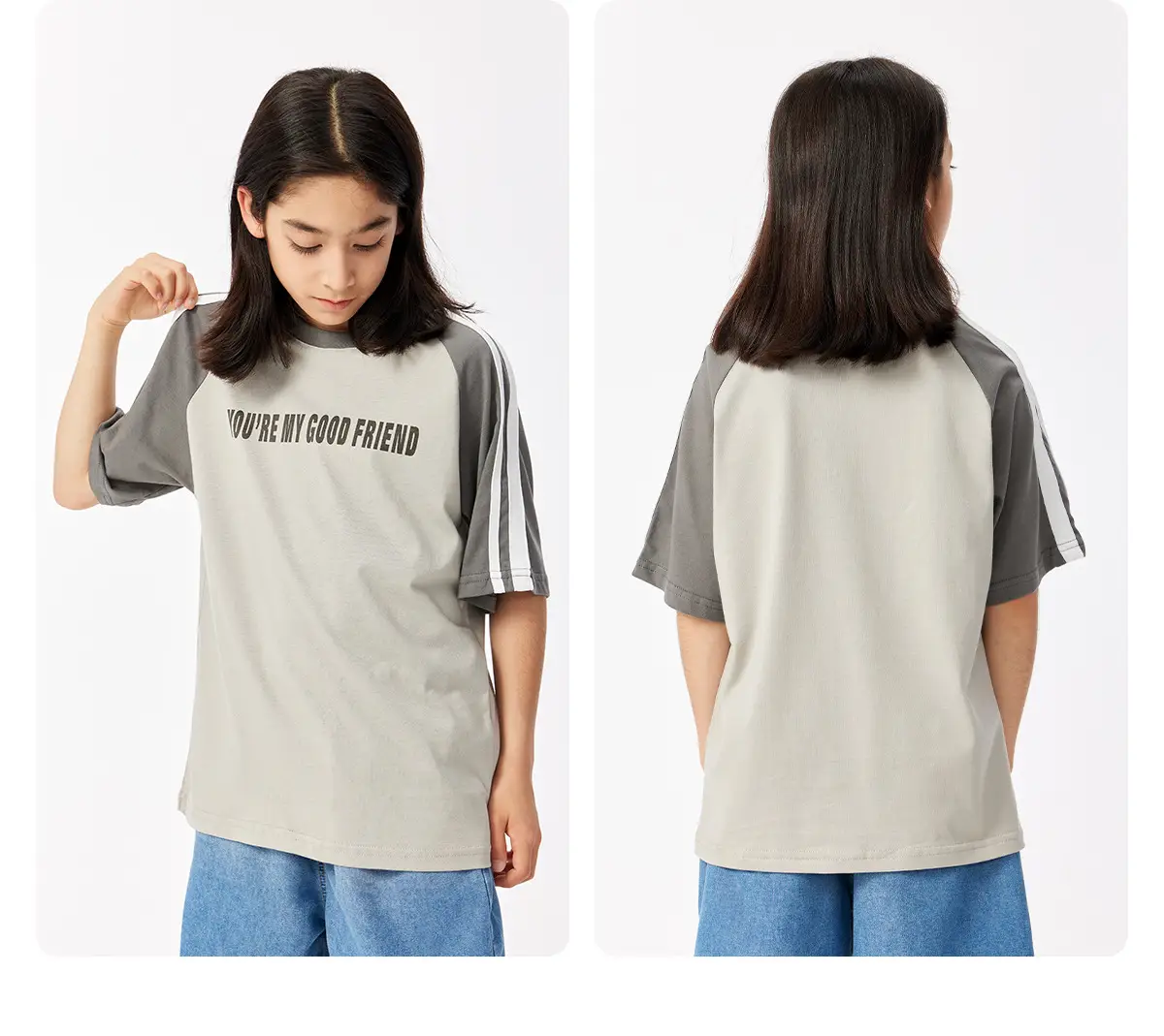 Kids Summer T-Shirt Gray Loose Fit Retro Japanese Style — feature 18