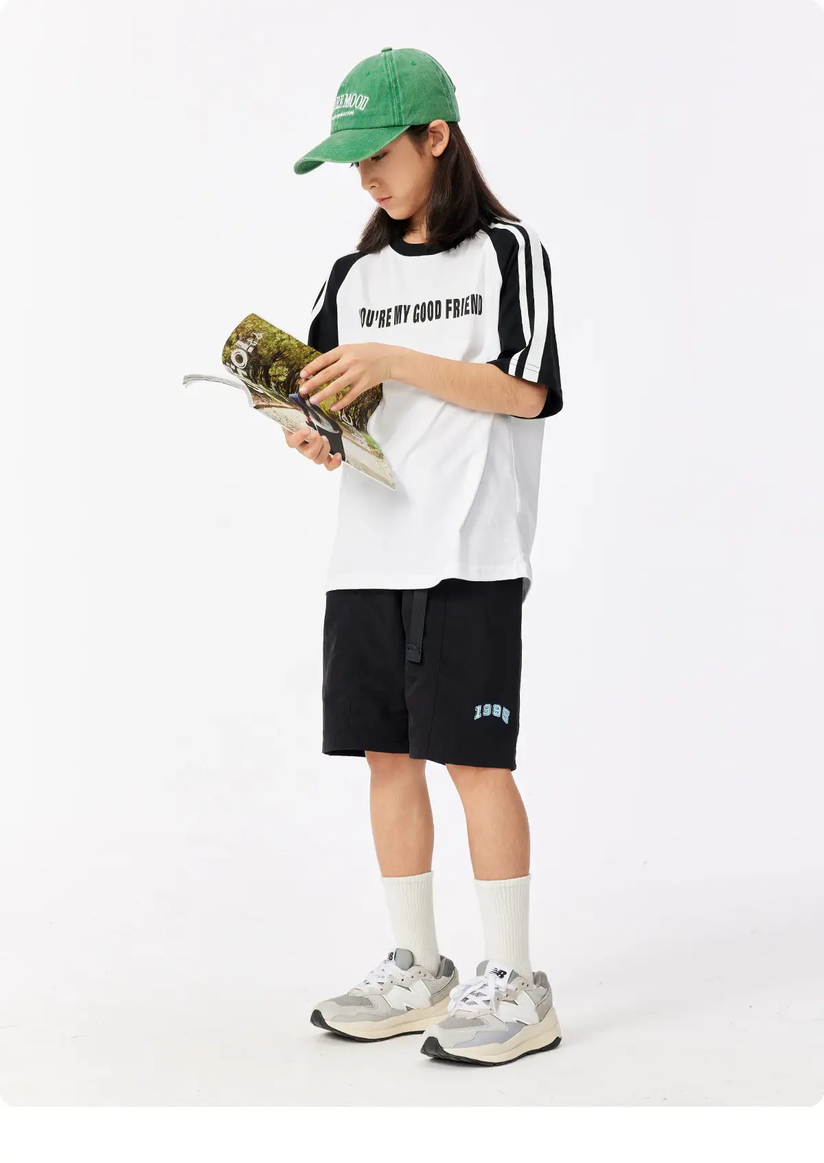 Kids Summer T-Shirt Gray Loose Fit Retro Japanese Style — feature 19