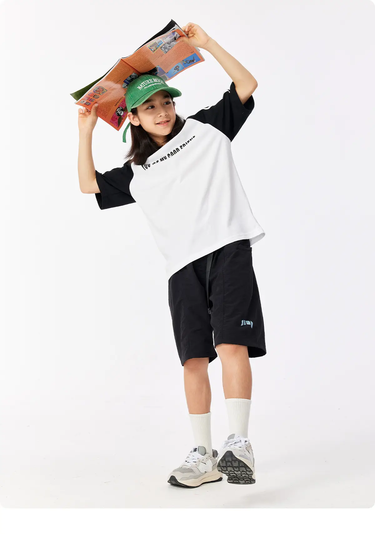 Kids Summer T-Shirt Gray Loose Fit Retro Japanese Style — feature 21
