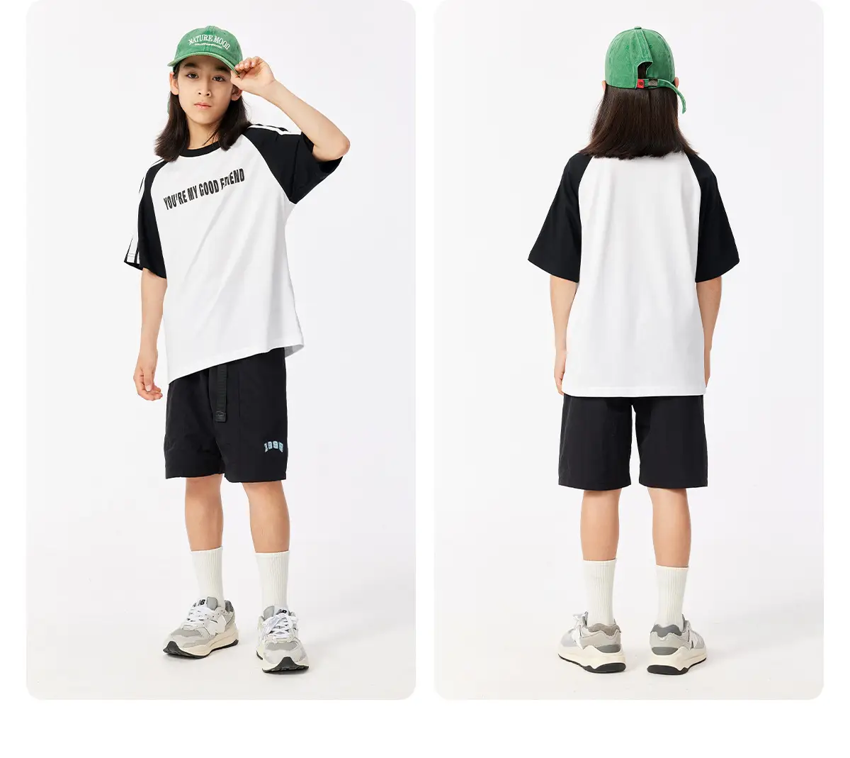 Kids Summer T-Shirt Gray Loose Fit Retro Japanese Style — feature 22